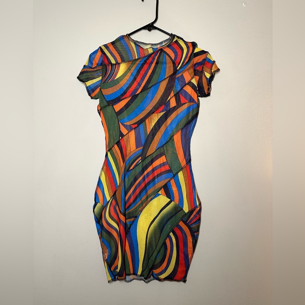 Paris Multi-Colored Sheer Mini Dress ❤️💚💙💛🧡🩶
